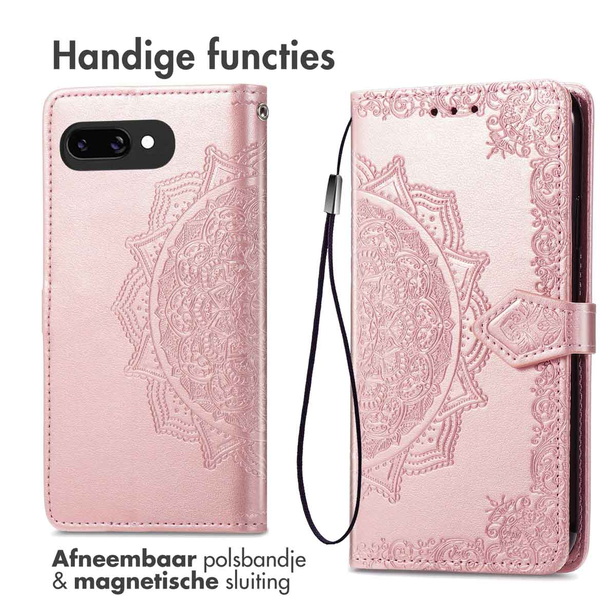 IMOSHION Coque folio compatible avec Google Pixel 9a Étui de Téléphone voor Google Google Pixel 9a Rose dorée