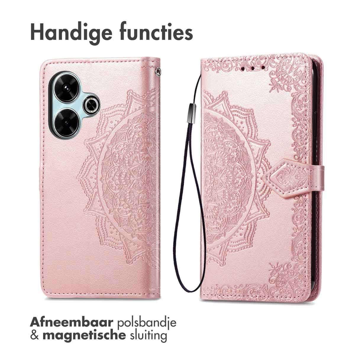 IMOSHION Coque folio compatible avec Xiaomi Redmi 13 (4G) Étui de Téléphone voor Xiaomi Xiaomi Redmi 13 (4G) Rose dorée