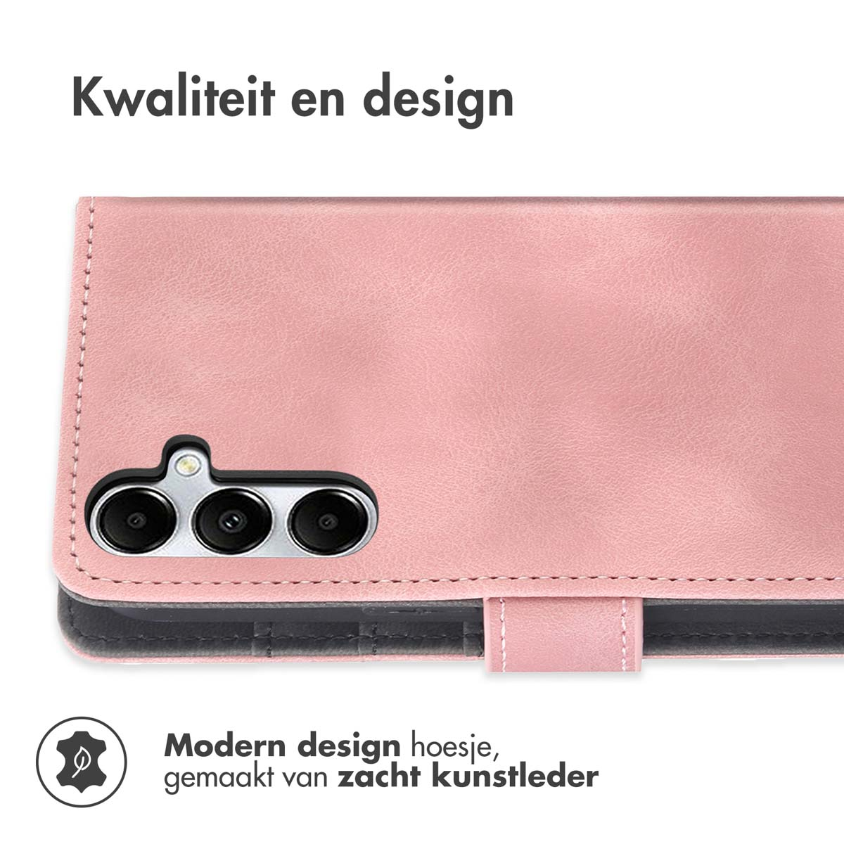 Coque de téléphone rose en similicuir souple, avec un design moderne.