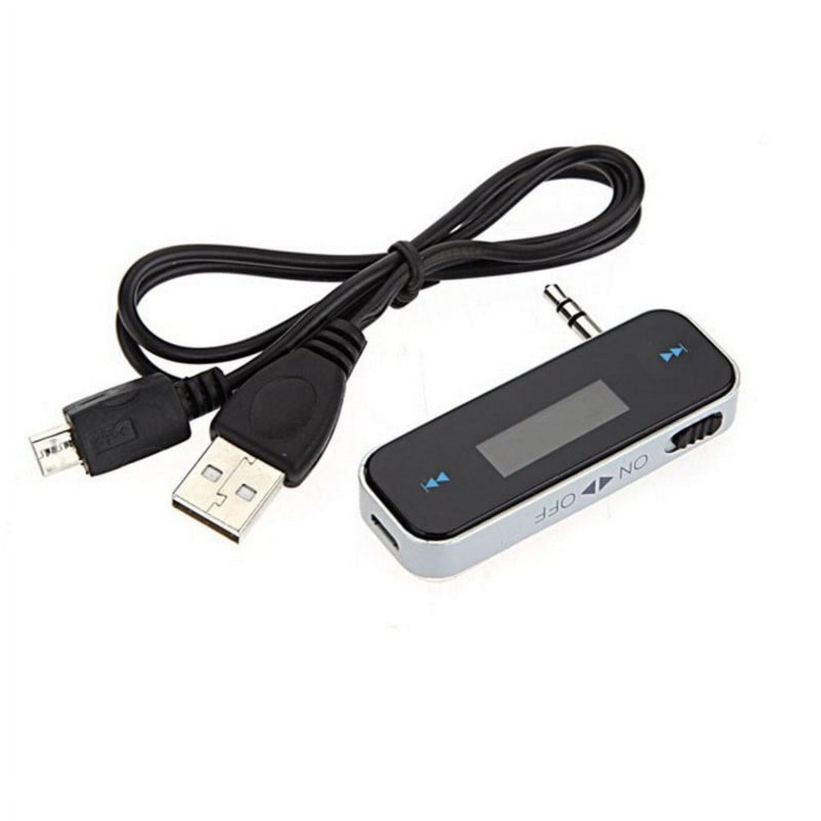 Schwarzer und silberner Bluetooth-Empfänger mit USB-Kabel und 3,5-mm-Klinke.