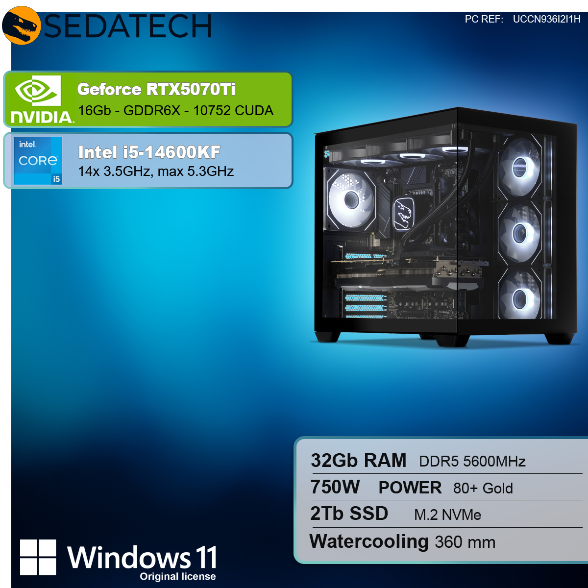 Gaming-PC mit Komponenten. Das Gehäuse ist schwarz mit Glas und RGB-Lichtern.