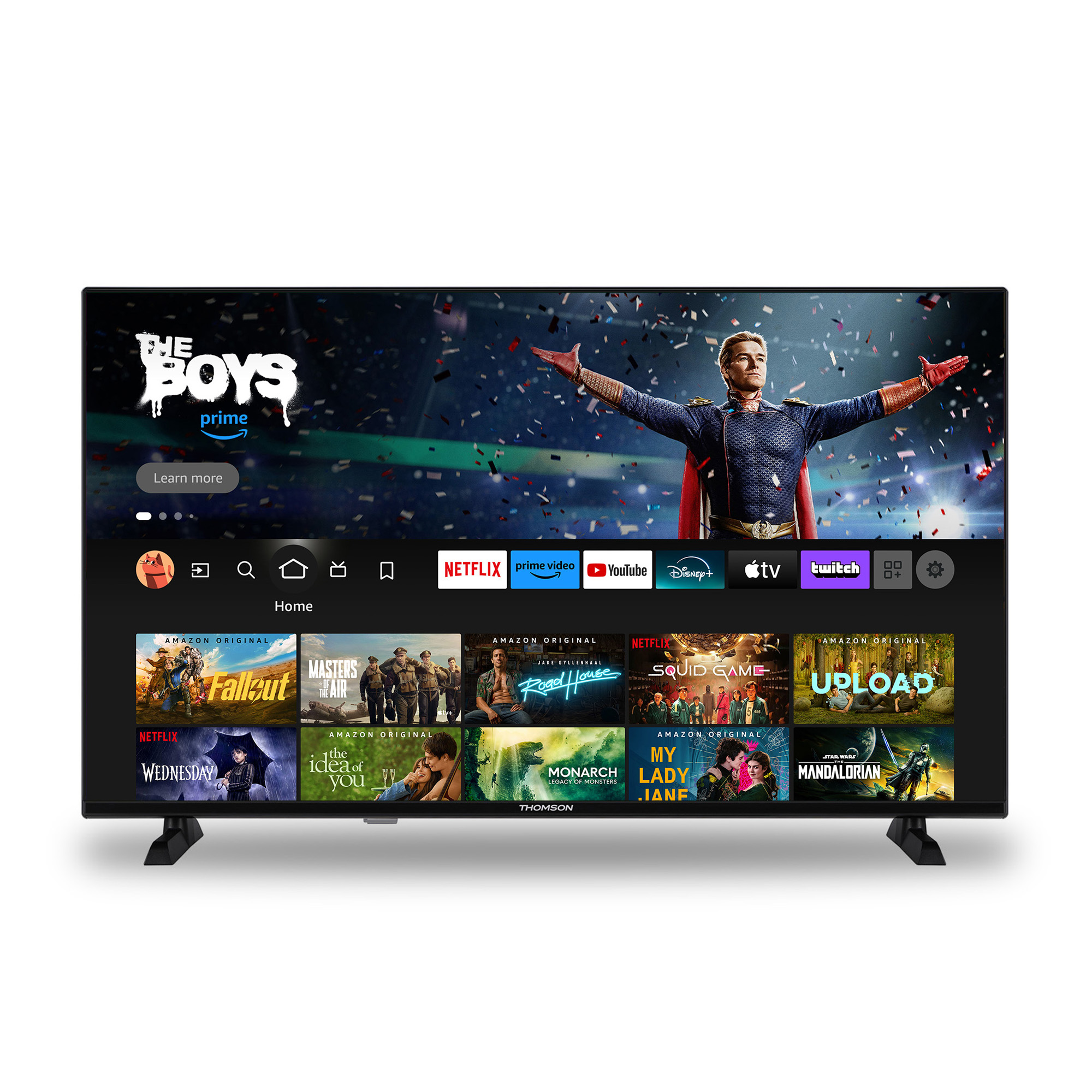 TV che mostra 'The Boys' e altri programmi. I programmi includono Netflix, Amazon, Disney+ e altri.