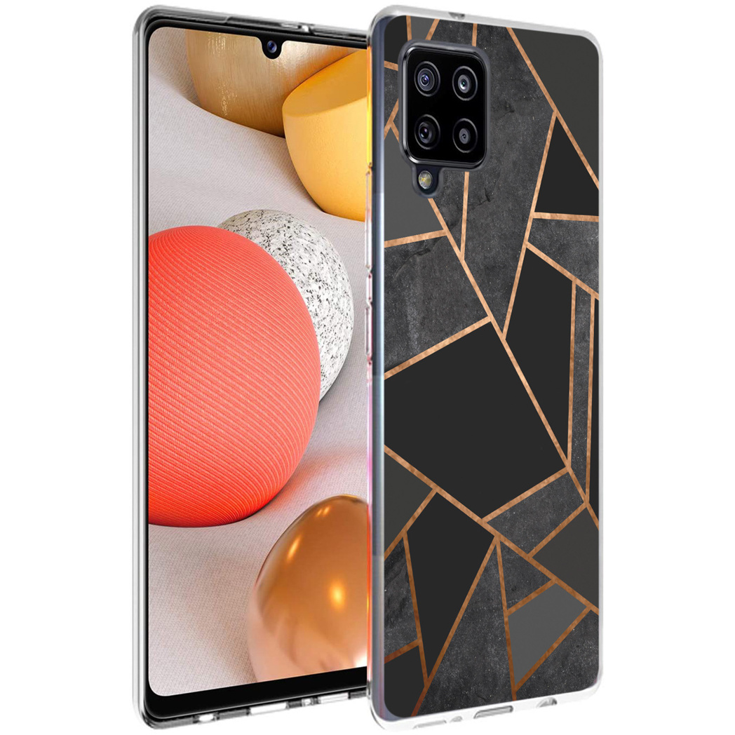 Coque de téléphone noire avec un dessin de visage en art linéaire blanc et un téléphone.