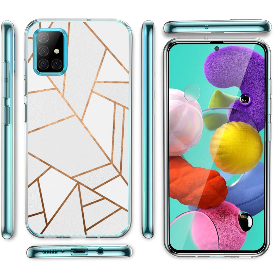 Telefoonhoesjes met geometrisch design, voor- en zijaanzicht.