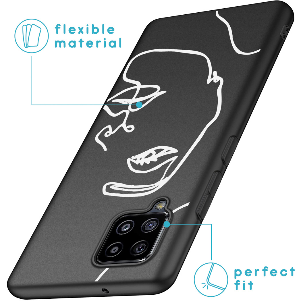 Coque de téléphone noire avec contour de visage blanc. L'étui a un ajustement parfait et est souple.