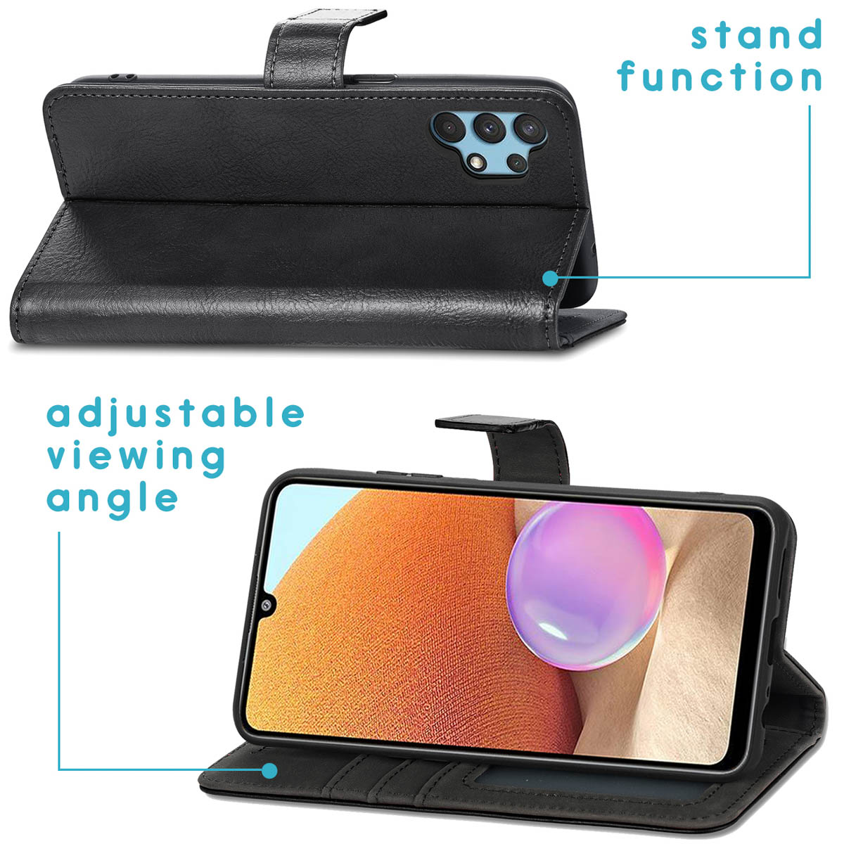IMOSHION Luxe Bookcase - Geschikt voor Samsung Galaxy A32 (4G) - Telefoonhoesje Zwart