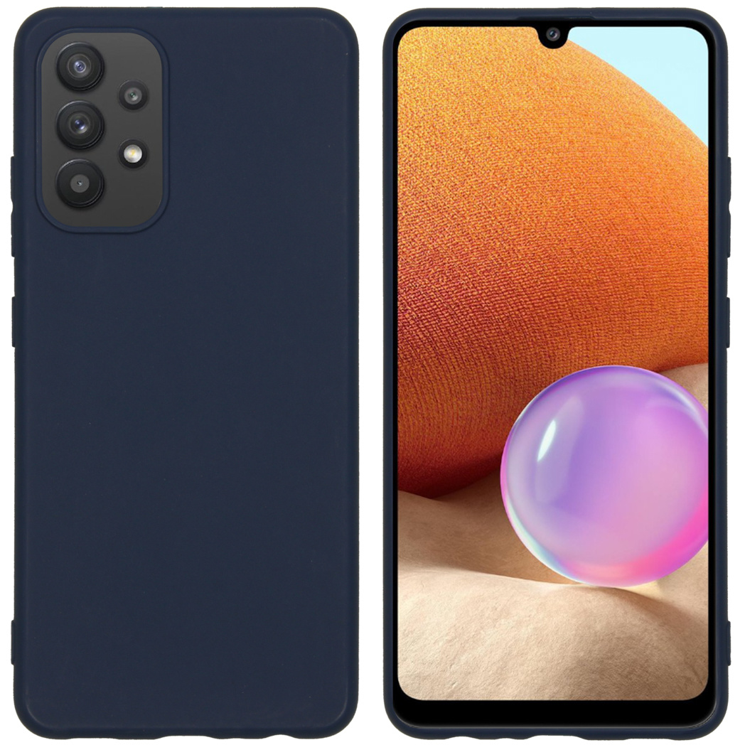 Coque de téléphone bleu marine, avant et arrière, avec un téléphone dedans.