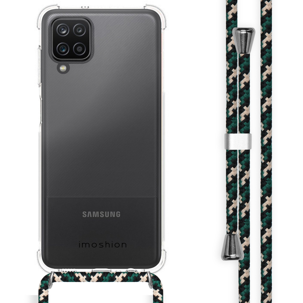 Telefono in custodia trasparente con cinturino. Loghi Samsung e imoshion visibili.