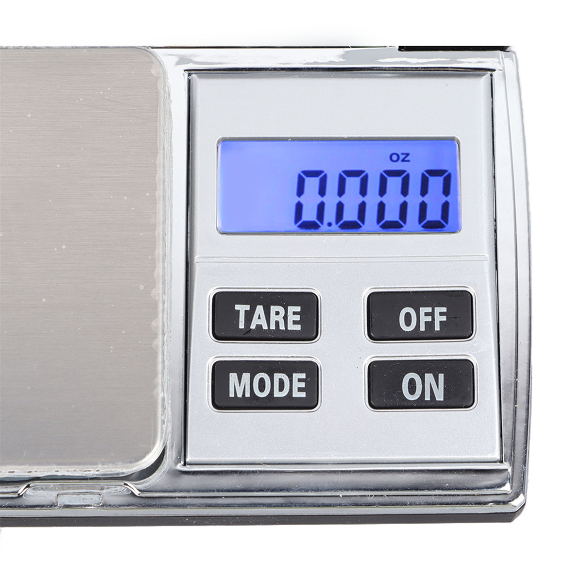 Digitale Taschenwaage. Anzeige zeigt 0,000 oz. Silber- und Schwarzfarben.