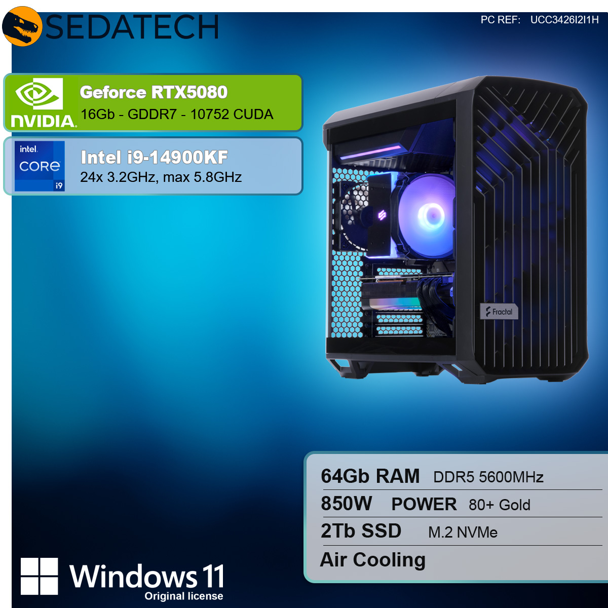 Desktop-Computer mit NVIDIA GeForce RTX5080 und Intel Core i9-14900KF Spezifikationen.