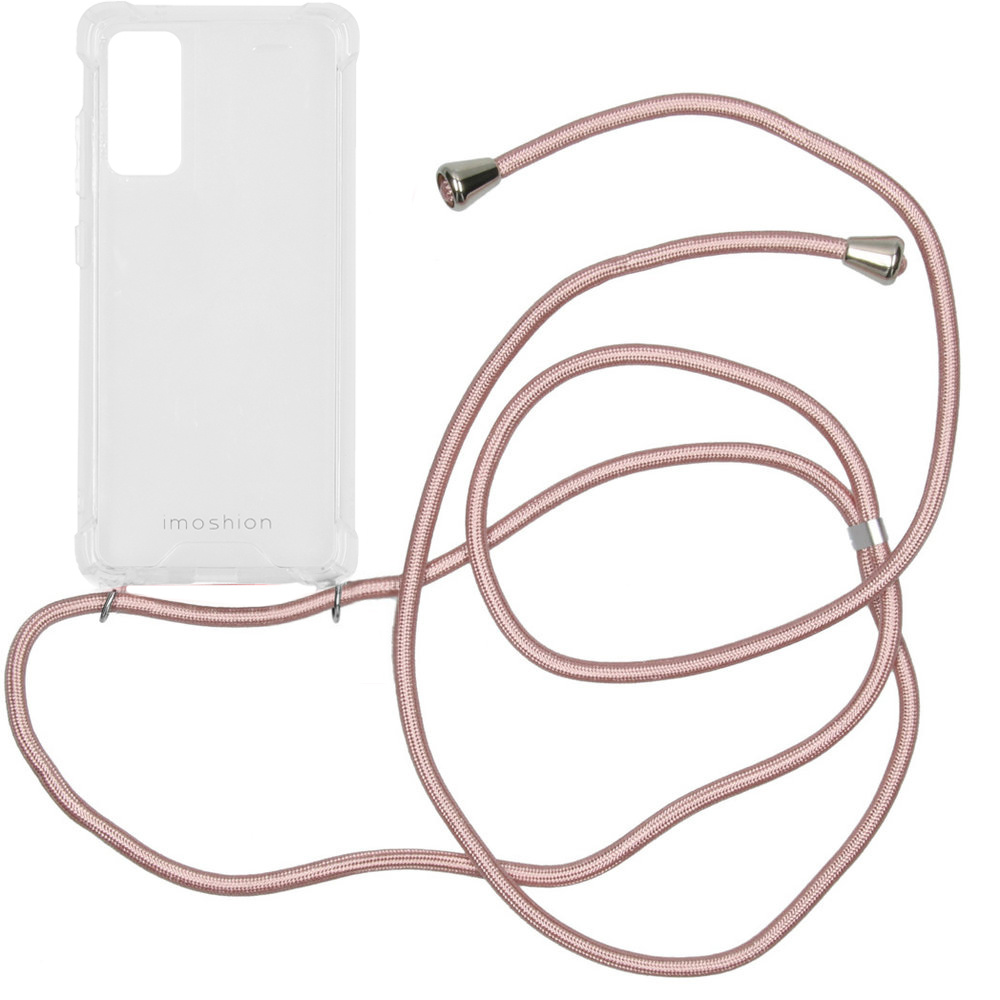 Transparante telefoonhoes met roze koord. De hoes heeft imoshion erop.