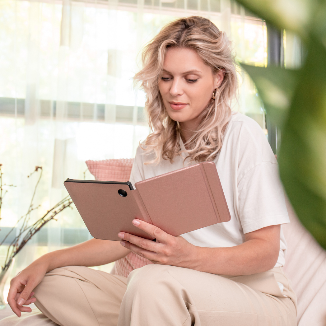 IMOSHION Slim Hard Case Sleepcover Bookcase zonder stand geschikt voor Kobo Libra 2/Tolino Vision 6 Cover 7 inch Rosé goud
