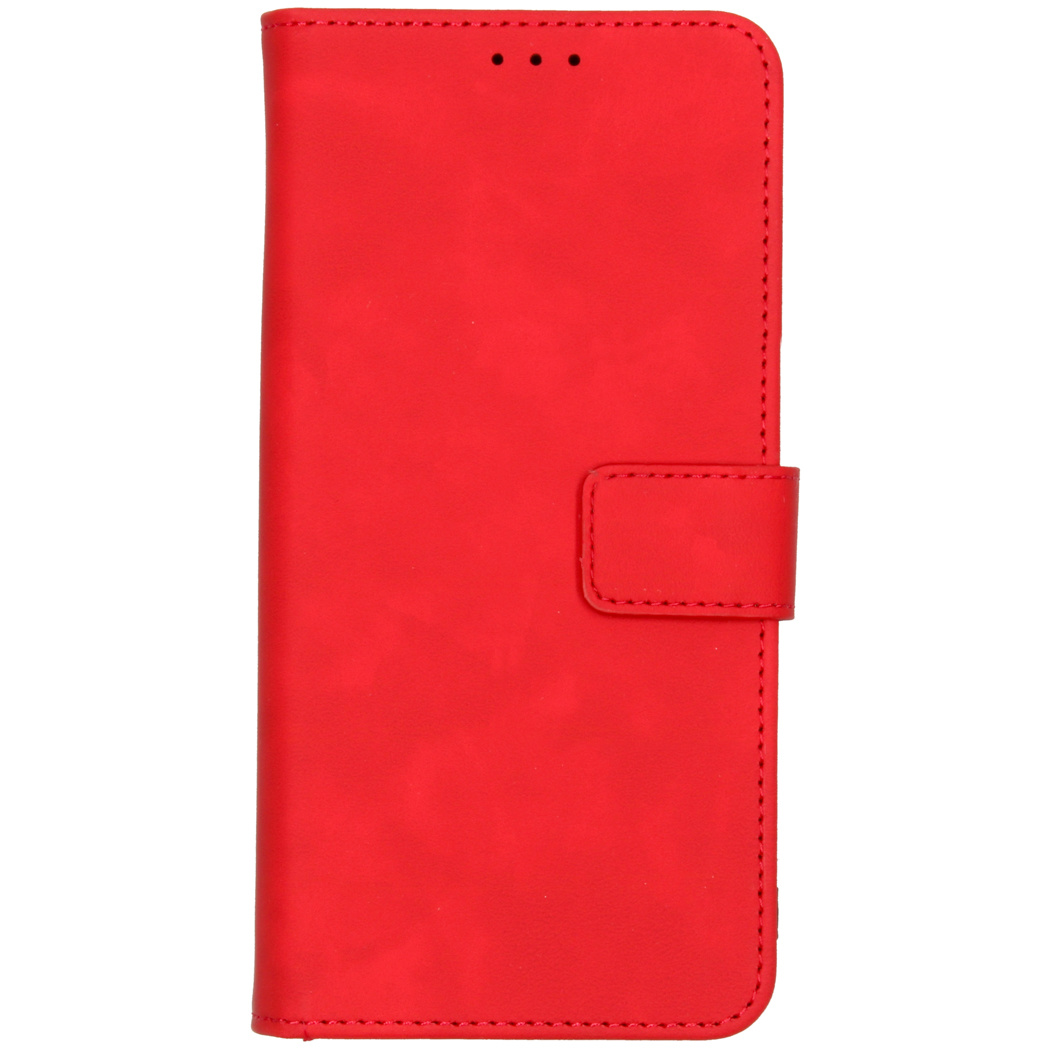 Étui de téléphone en cuir rouge. Fermeture magnétique et coutures.