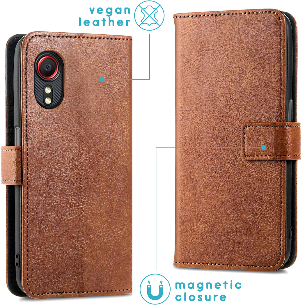 IMOSHION Luxe Bookcase - Geschikt voor Samsung Galaxy Xcover 5 - Telefoonhoesje voor Samsung Samsung Galaxy Xcover 5 Bruin