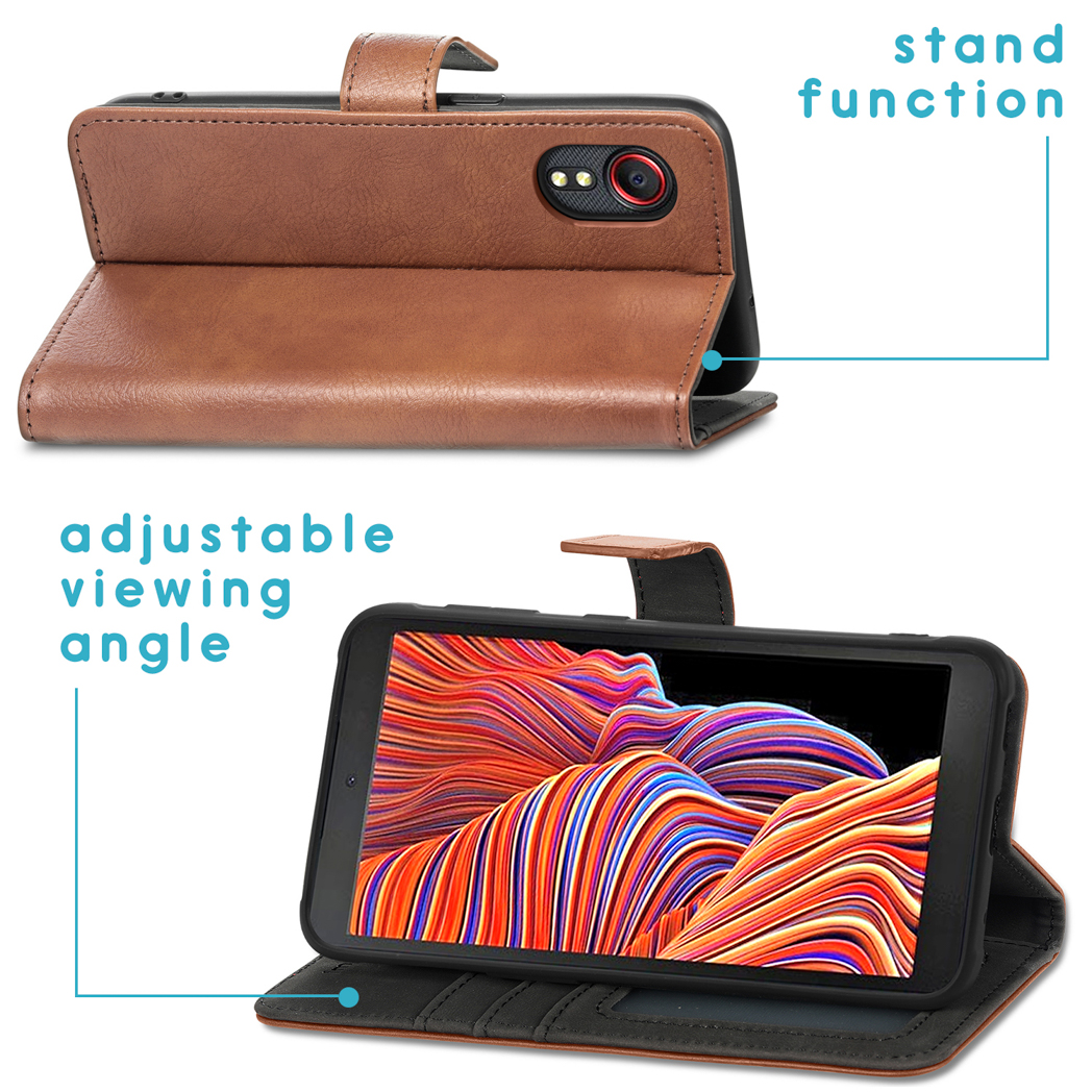 IMOSHION Luxe Bookcase - Geschikt voor Samsung Galaxy Xcover 5 - Telefoonhoesje voor Samsung Samsung Galaxy Xcover 5 Bruin