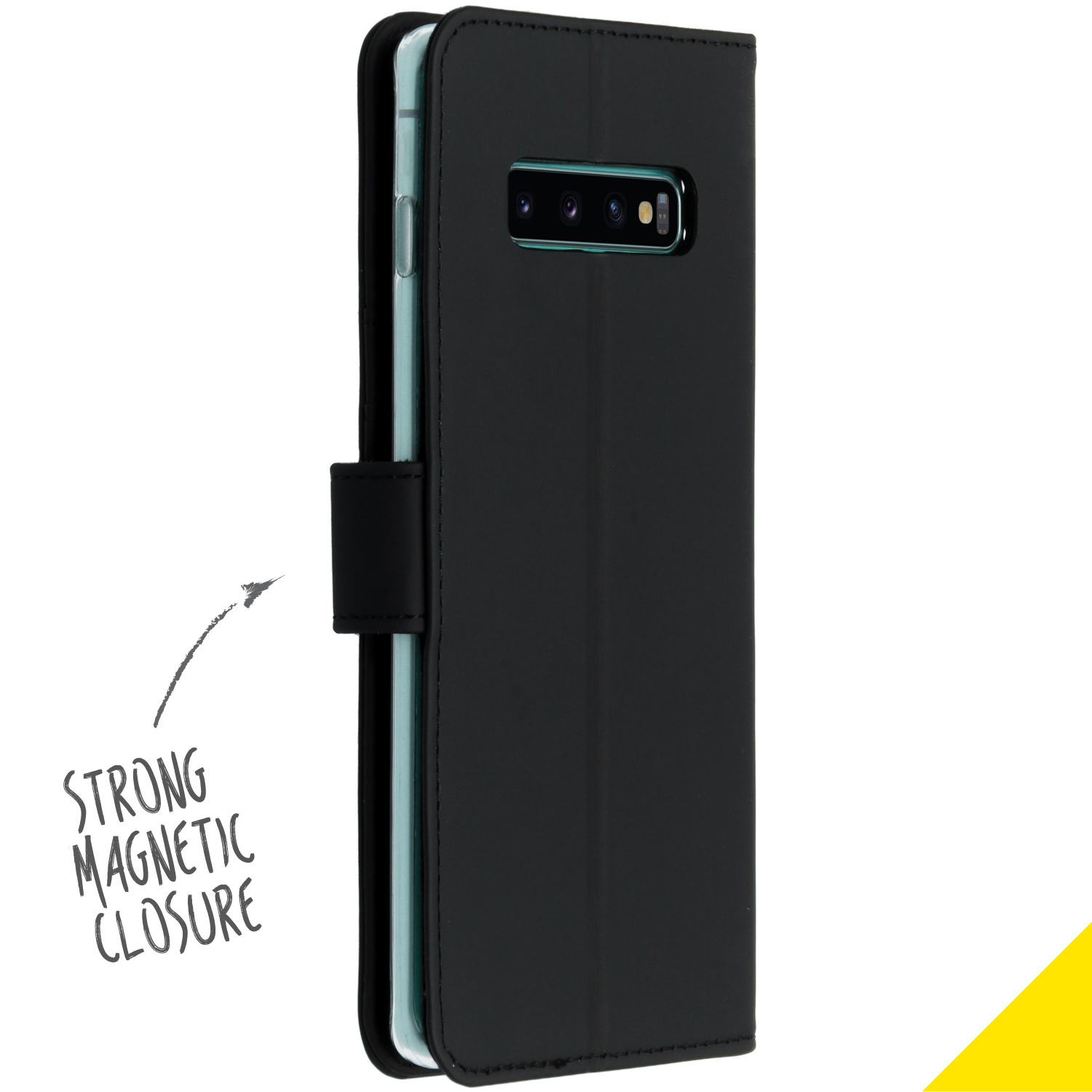 Coque de téléphone noire avec fermeture magnétique. La coque a une fermeture magnétique forte.