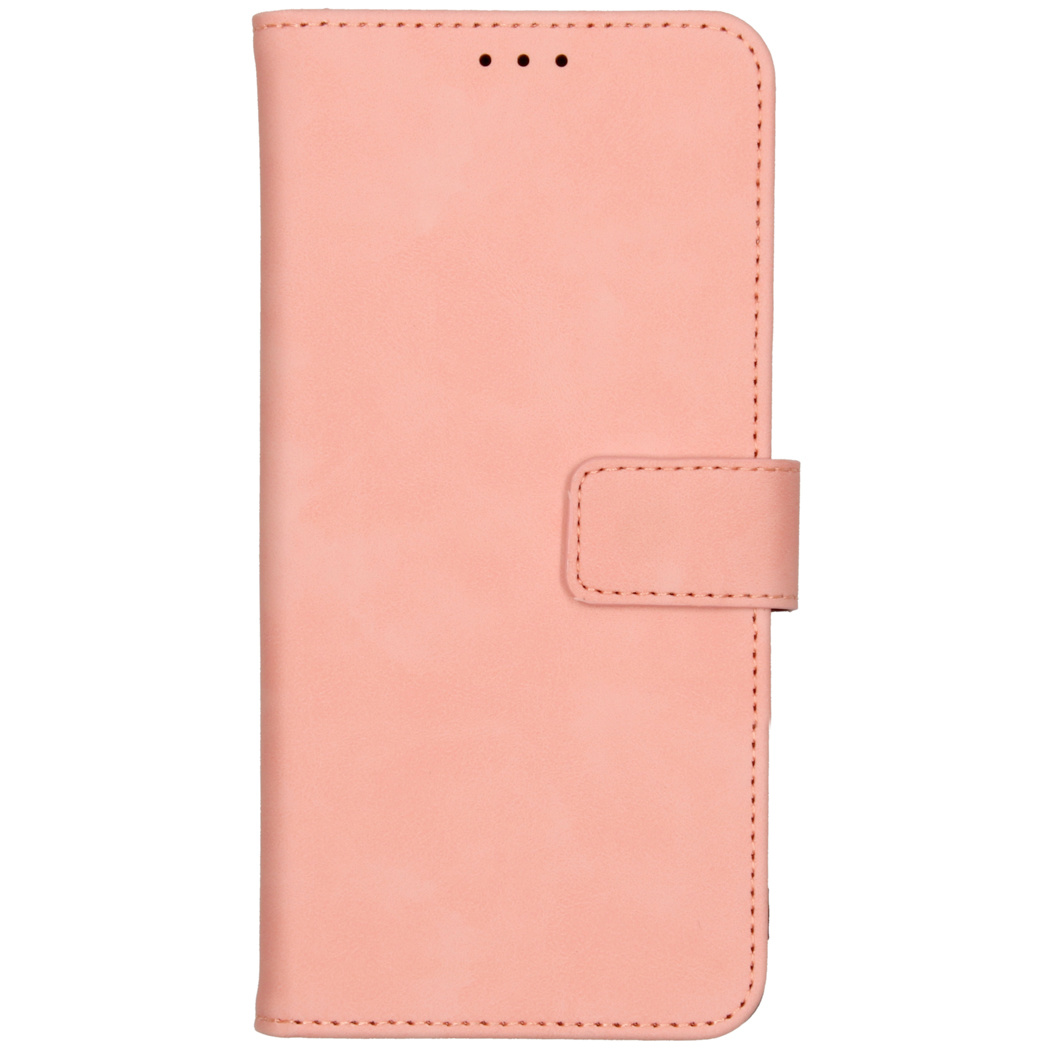 Étui de téléphone rose avec fermoir.