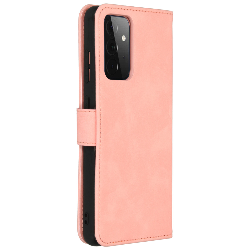 Coque de téléphone rose ouverte à gauche. Le téléphone est noir, et la coque a une fermeture.