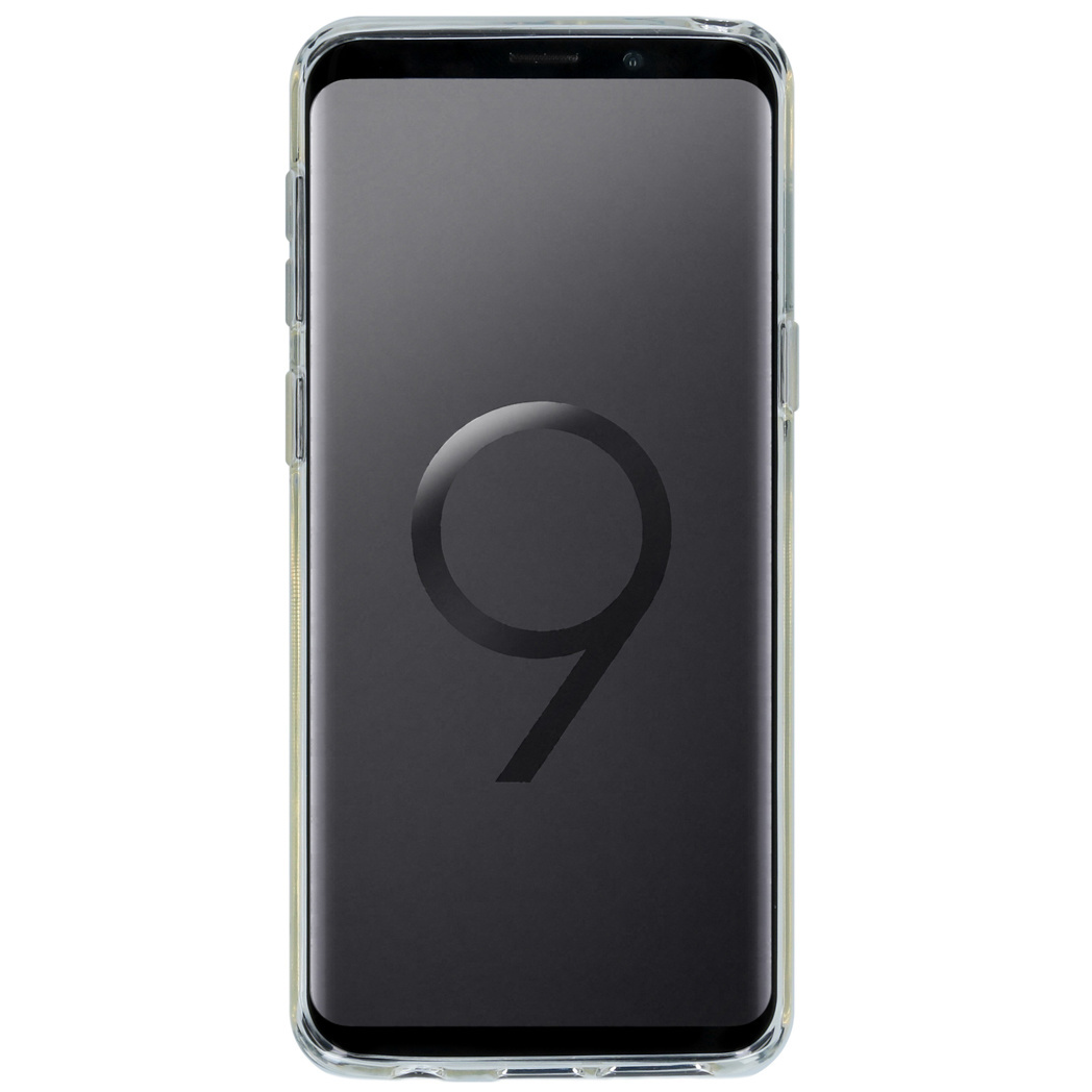 Coque transparente sur téléphone noir. Grand cercle sur l'écran.