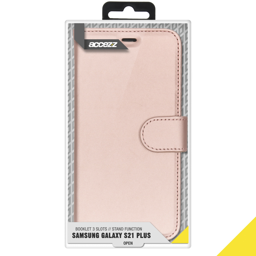 Coque de téléphone rose dans une boîte, pour un Samsung Galaxy S21 Plus.