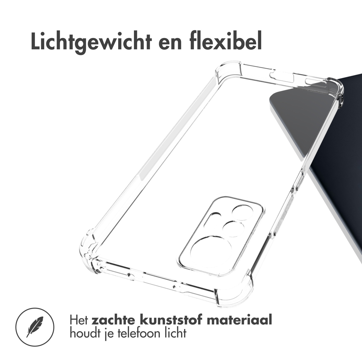 Custodia trasparente. Testo: leggera e flessibile. La plastica morbida tiene leggero il telefono.