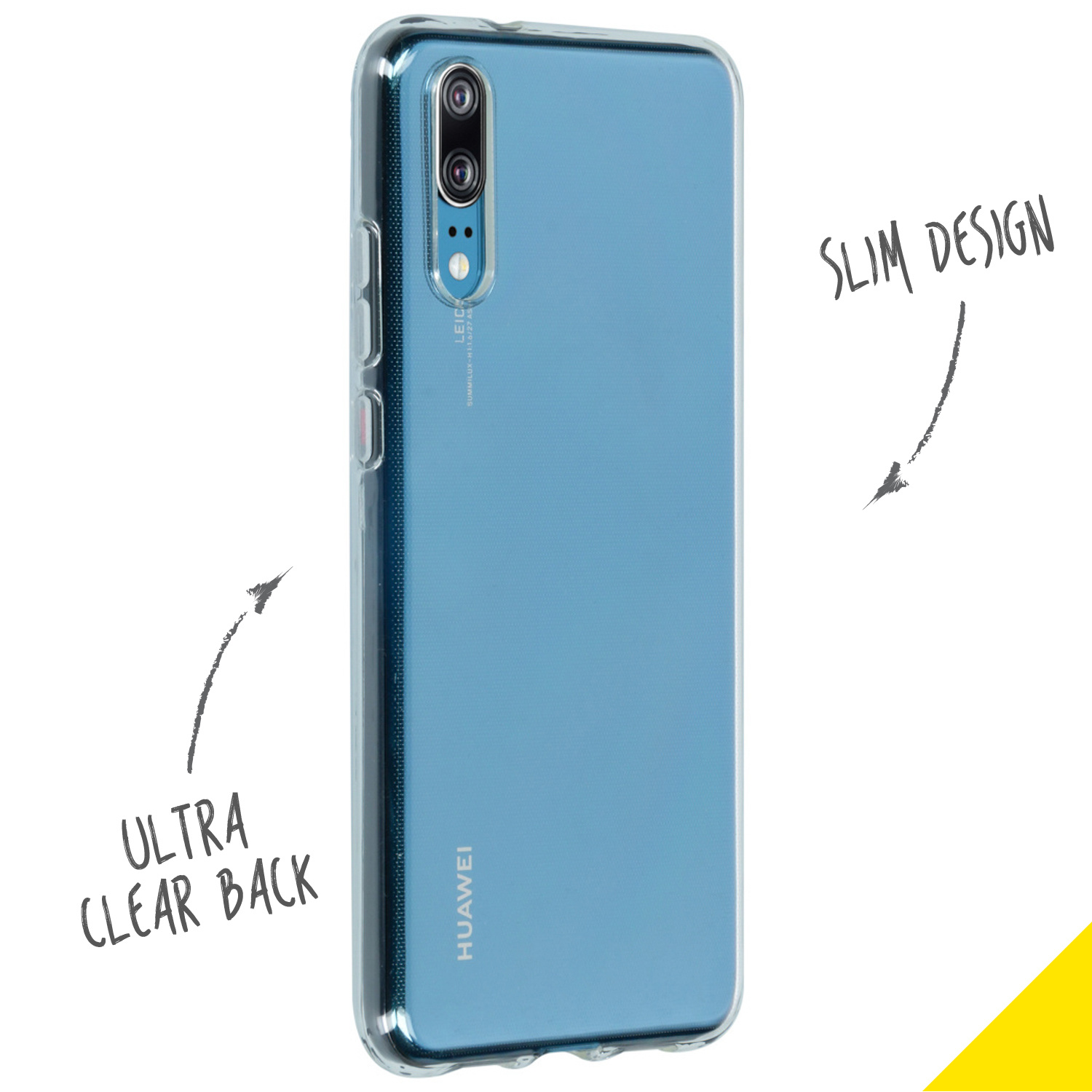 Coque transparente sur un téléphone bleu, avec design fin et dos ultra clair.
