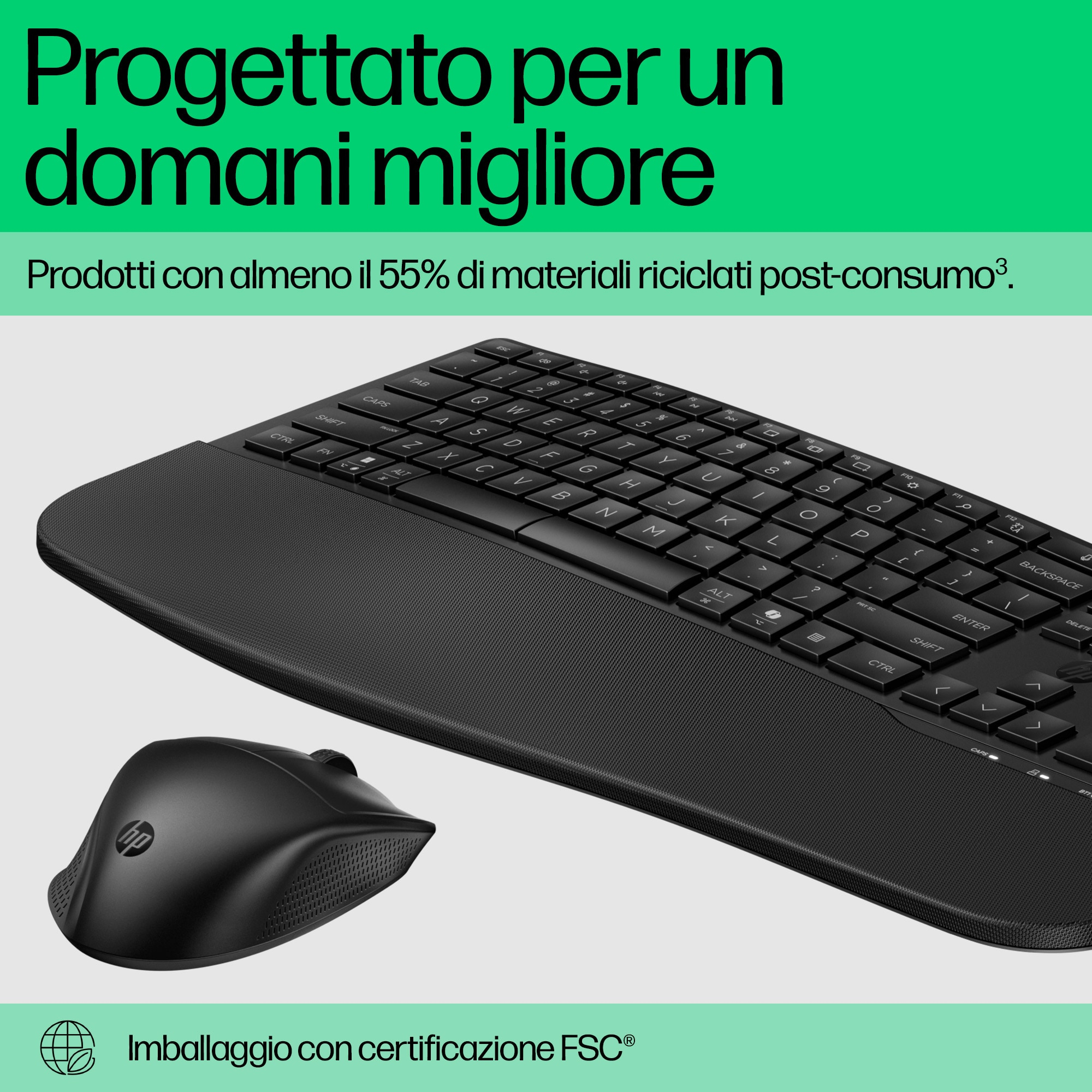 Una tastiera e un mouse neri con testo.