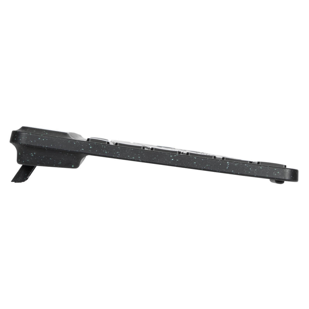 Side view of a black keyboard.