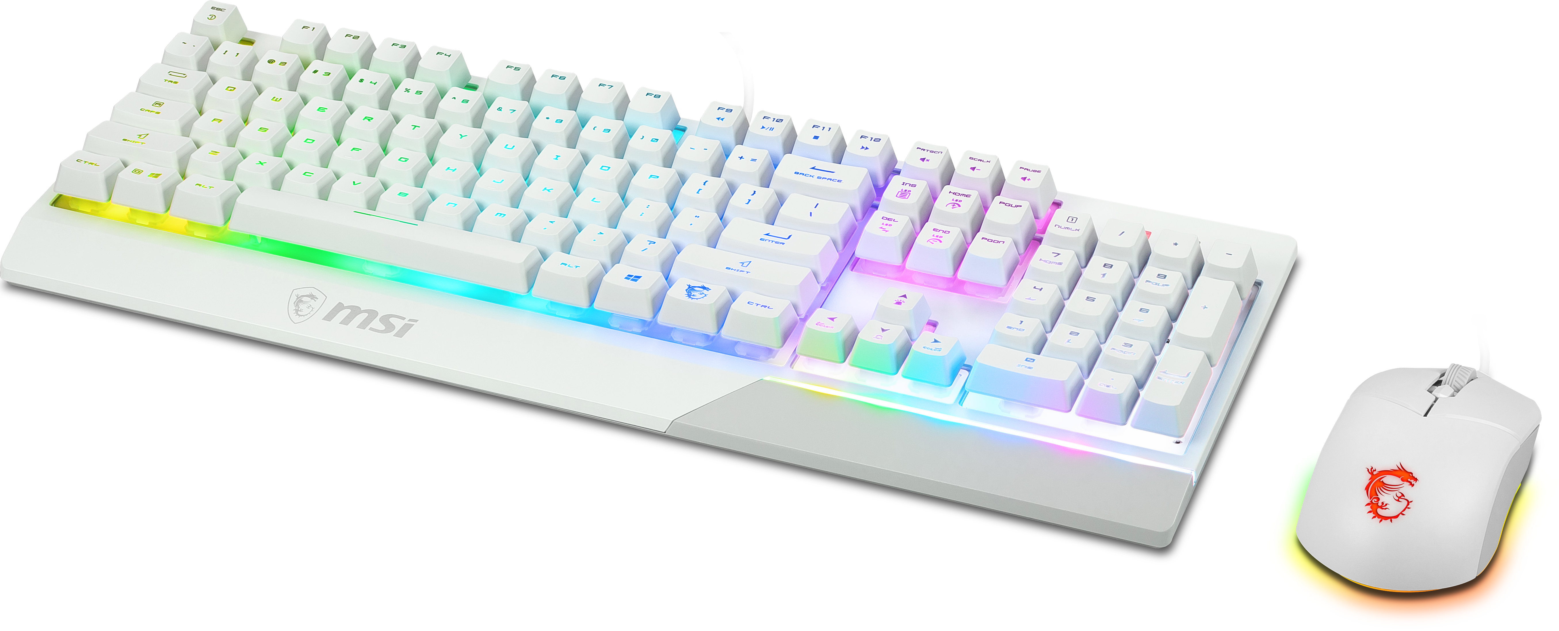 Set tastiera e mouse MSI bianco. Tastiera con retroilluminazione arcobaleno.