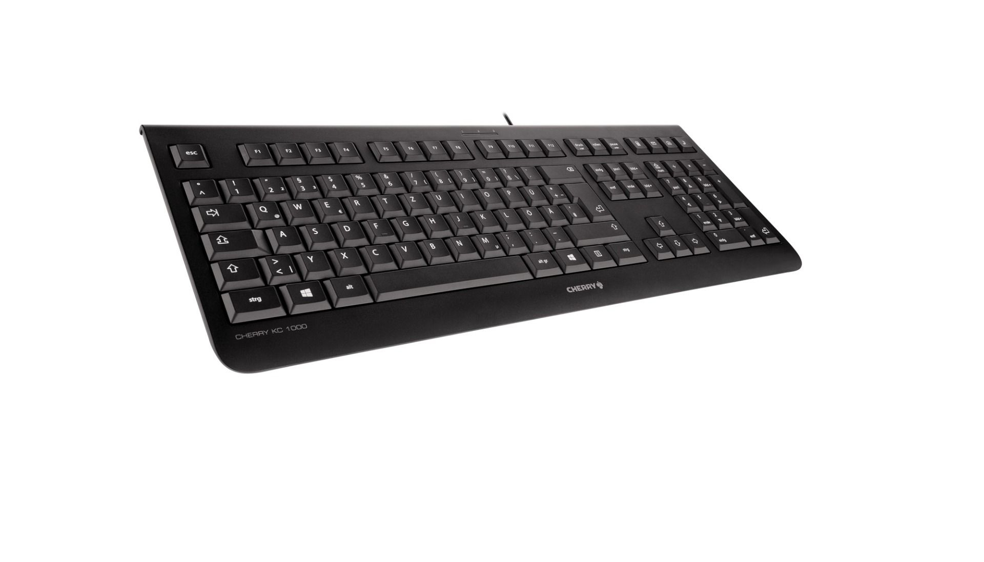 Schwarze Cherry-Tastatur. Weißer Hintergrund.