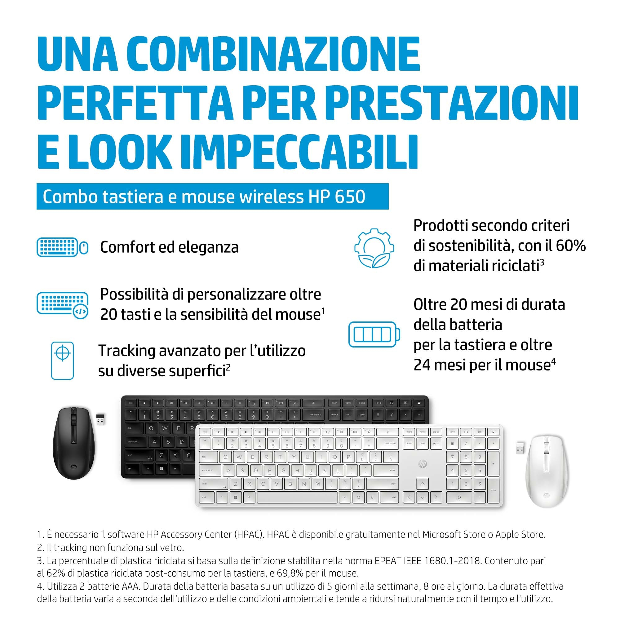 Tekst i obrazy dotyczące zestawu klawiatury i myszy bezprzewodowej HP. Zawiera cechy i specyfikacje produktu.