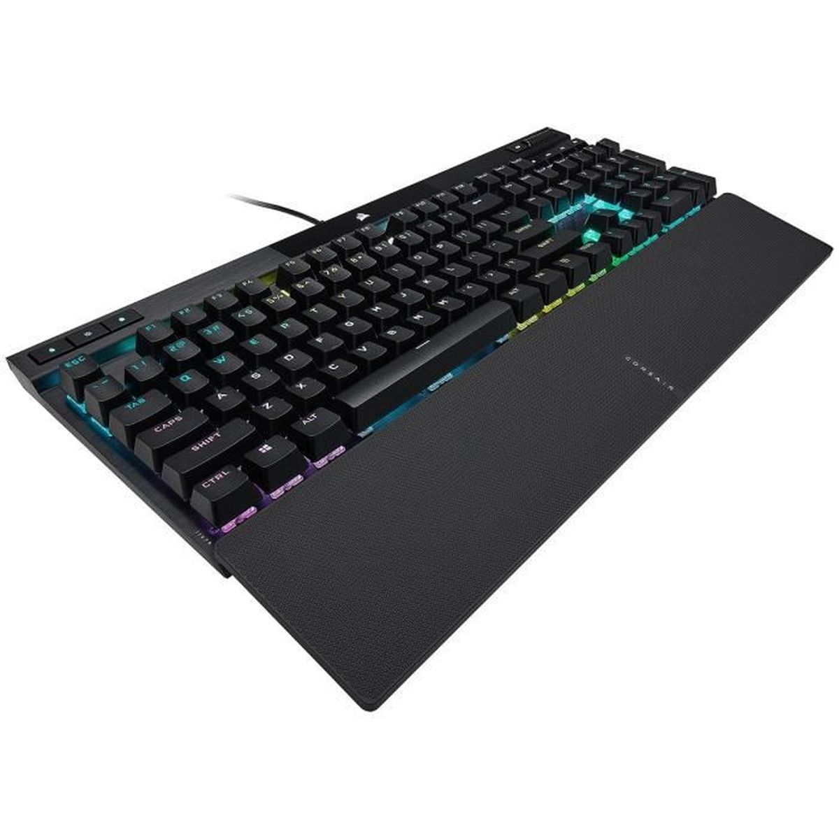 Tastiera nera con poggiapolsi. I tasti hanno illuminazione RGB.