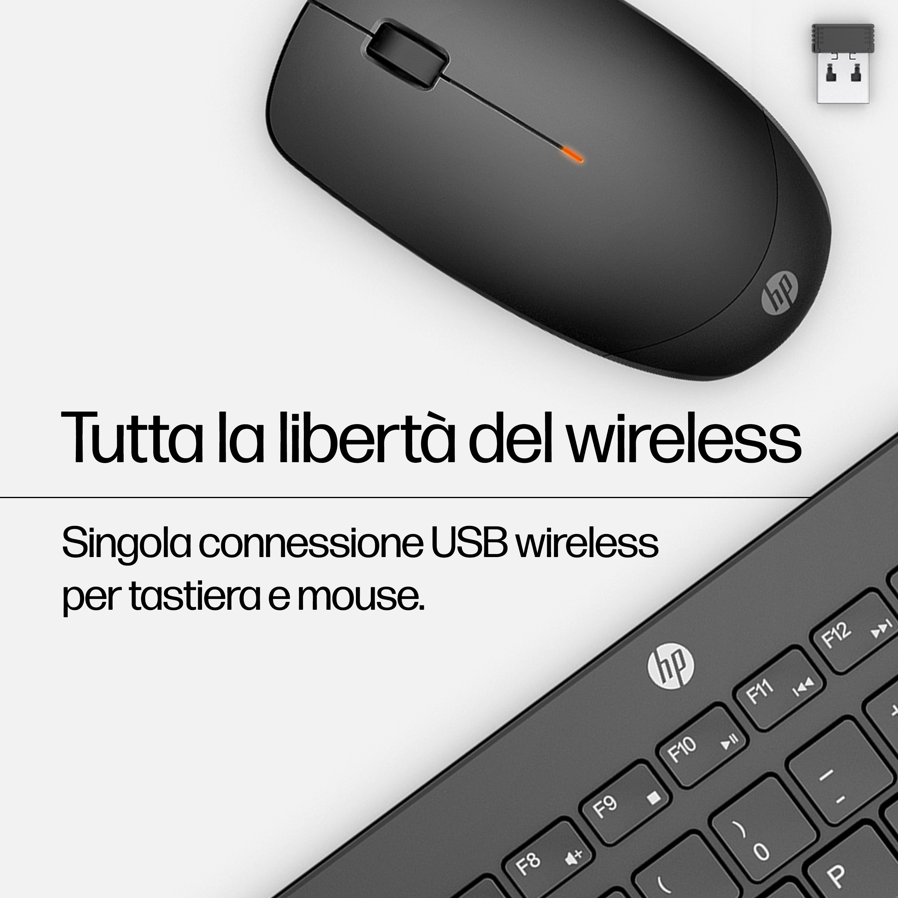 Czarna mysz i klawiatura. Klawiatura jest pokazana częściowo z tekstem 'wireless'.