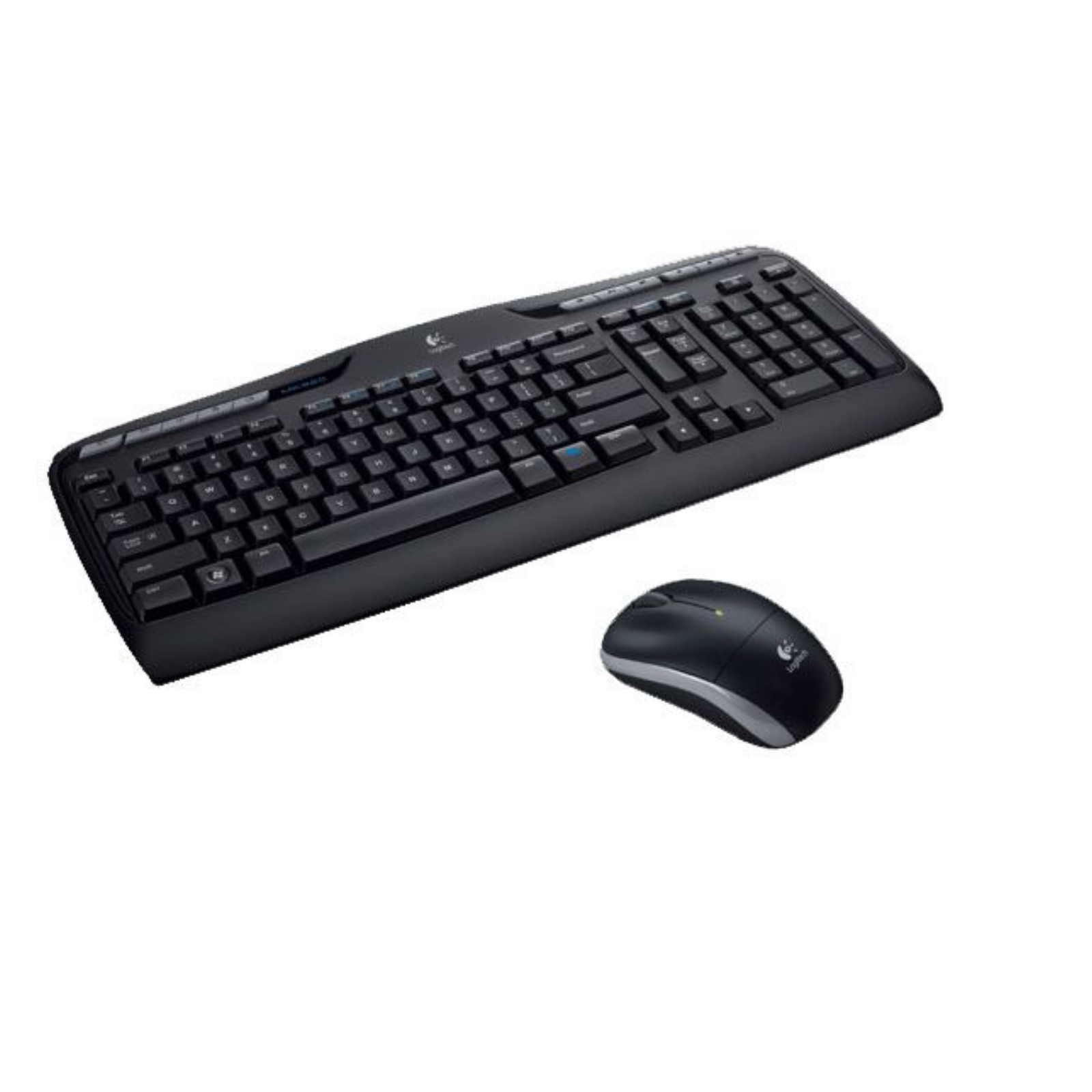 Zestaw czarnej klawiatury i myszy. Klawiatura standardowa, mysz bezprzewodowa.