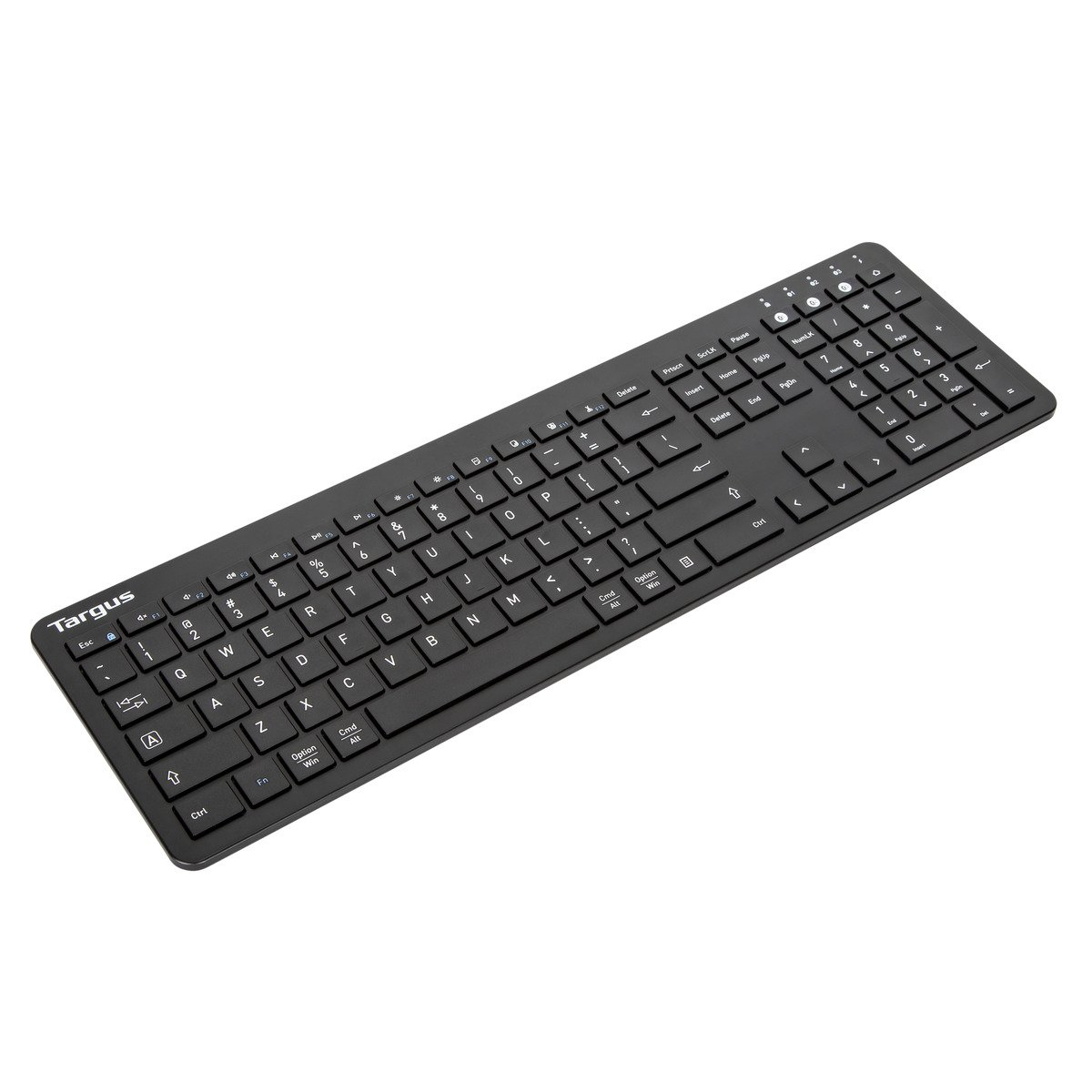 Teclado Targus negro sobre fondo blanco. El teclado es visto desde arriba.