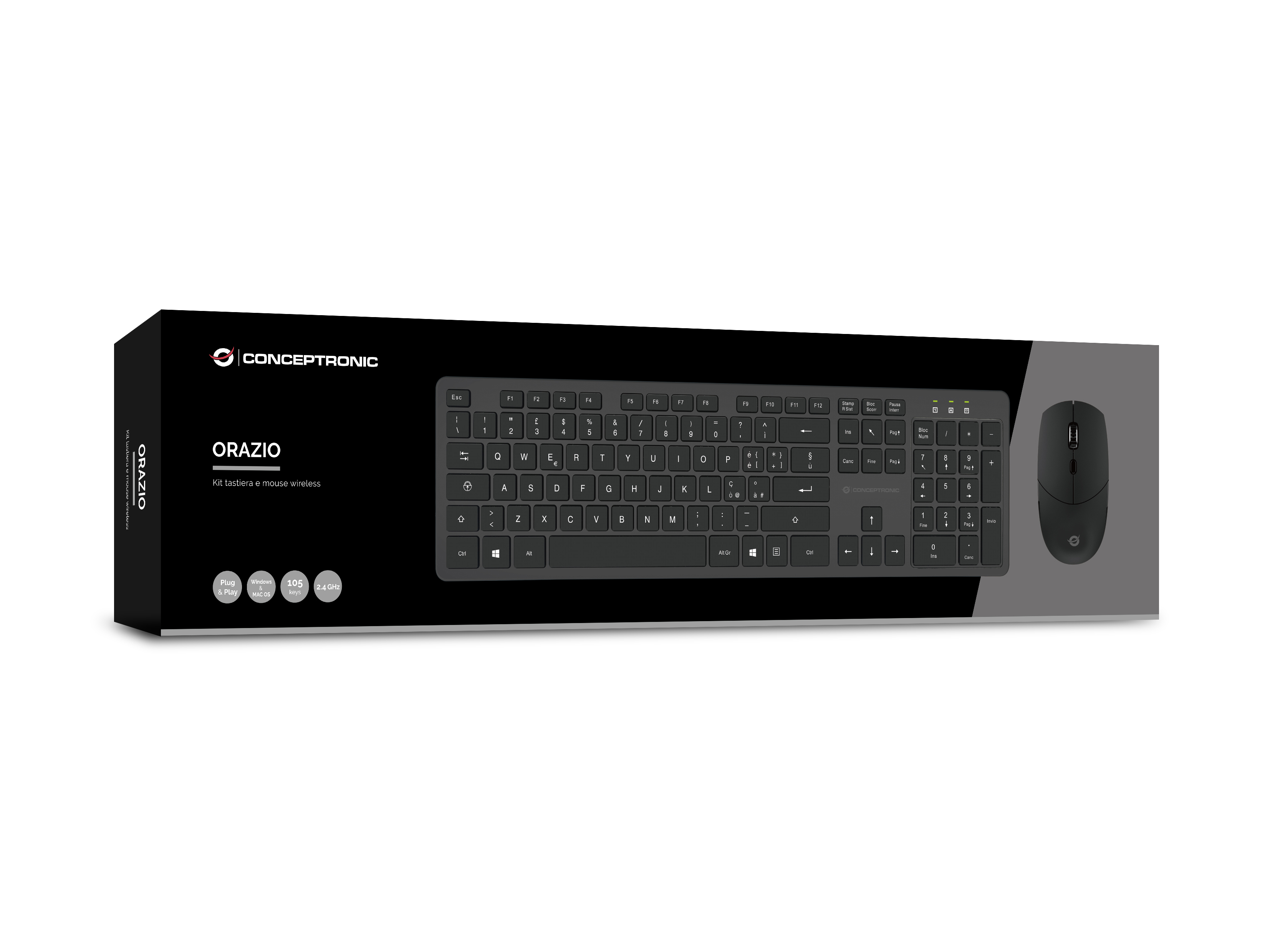 Un combo tastiera e mouse in scatola, nero, con il marchio 'CONCEPTTRONIC'.