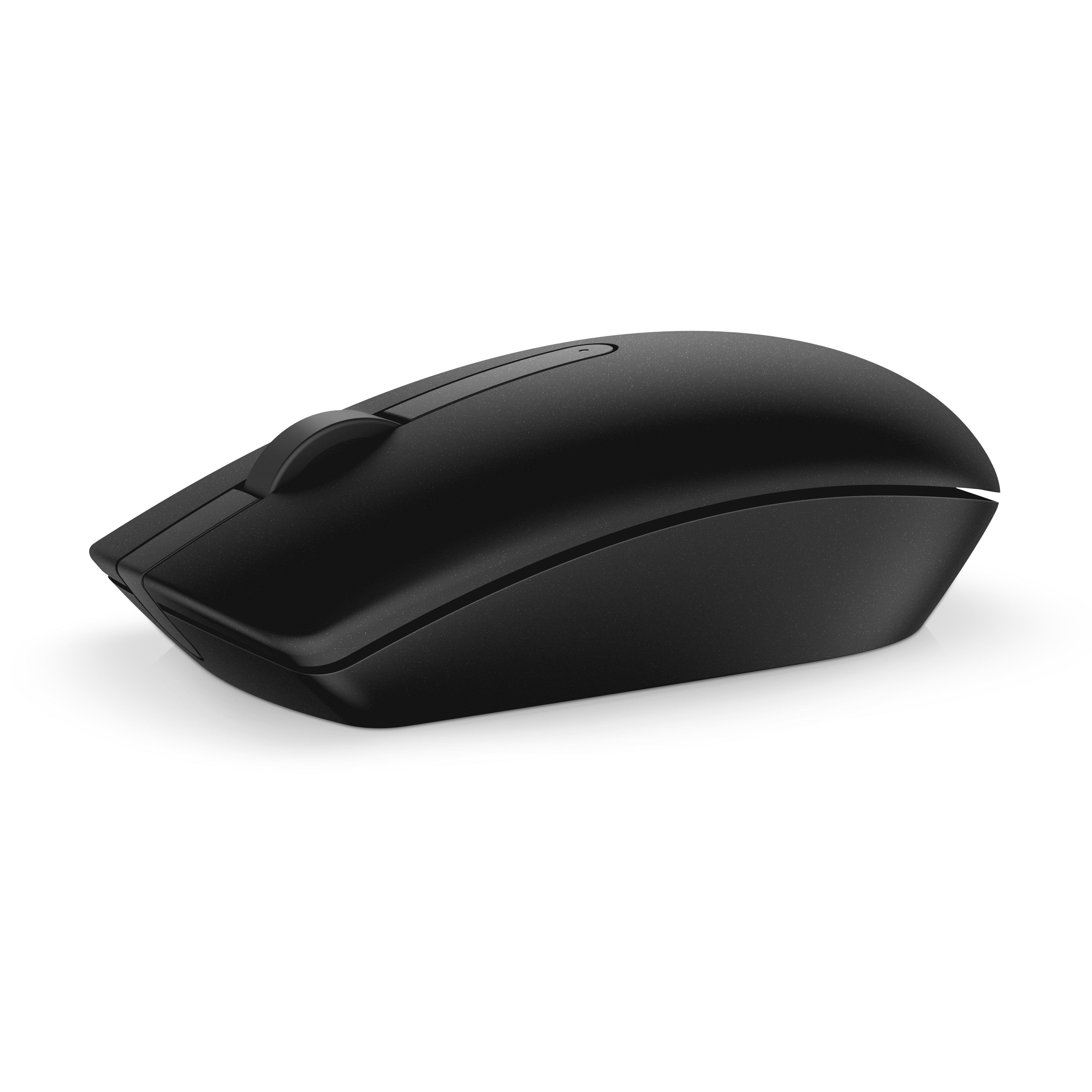 Schwarze Maus auf weißem Hintergrund. Scrollrad und zwei Tasten vorhanden.