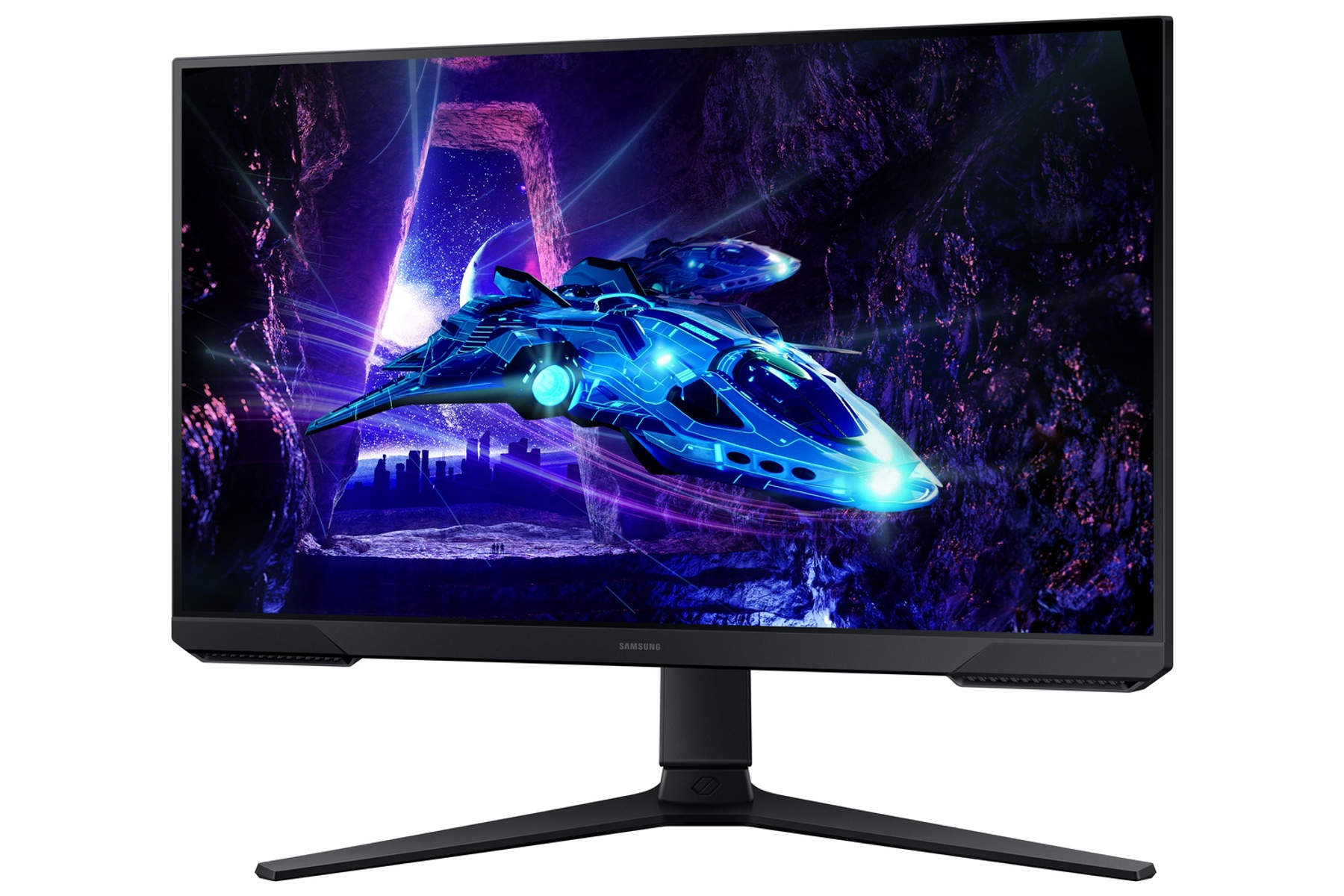 Monitor que muestra un coche de carreras rojo en una pista.
