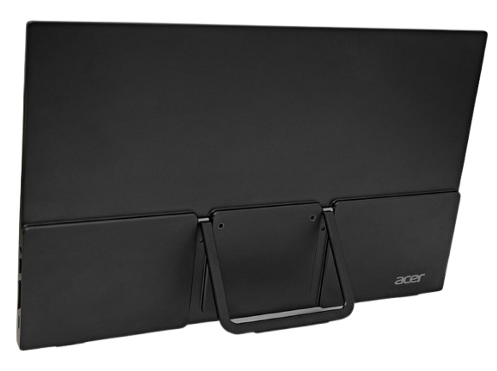 Czarny laptop z logo Acer na stojaku.