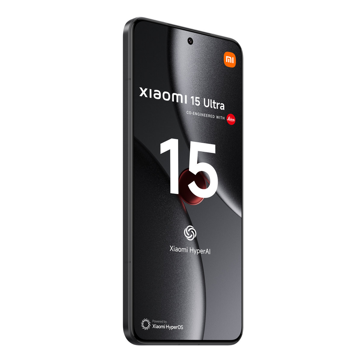 Czarny telefon Xiaomi 15 Ultra z aparatem i logo Xiaomi.