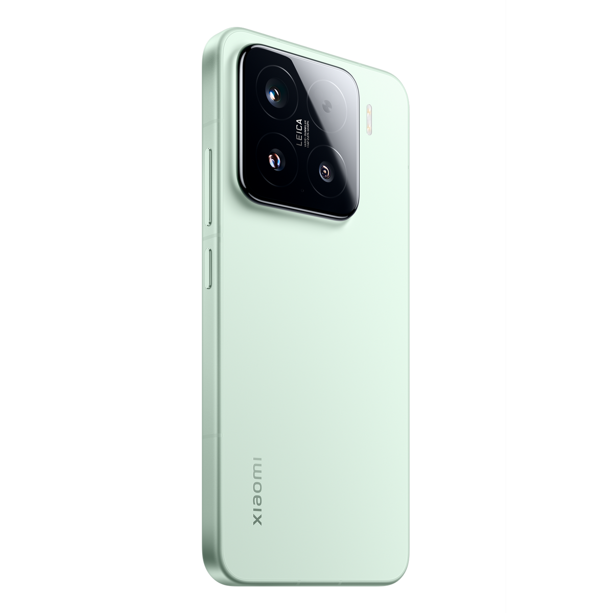 Miętowy telefon z obiektywami aparatu. Telefon na czarnym tle.