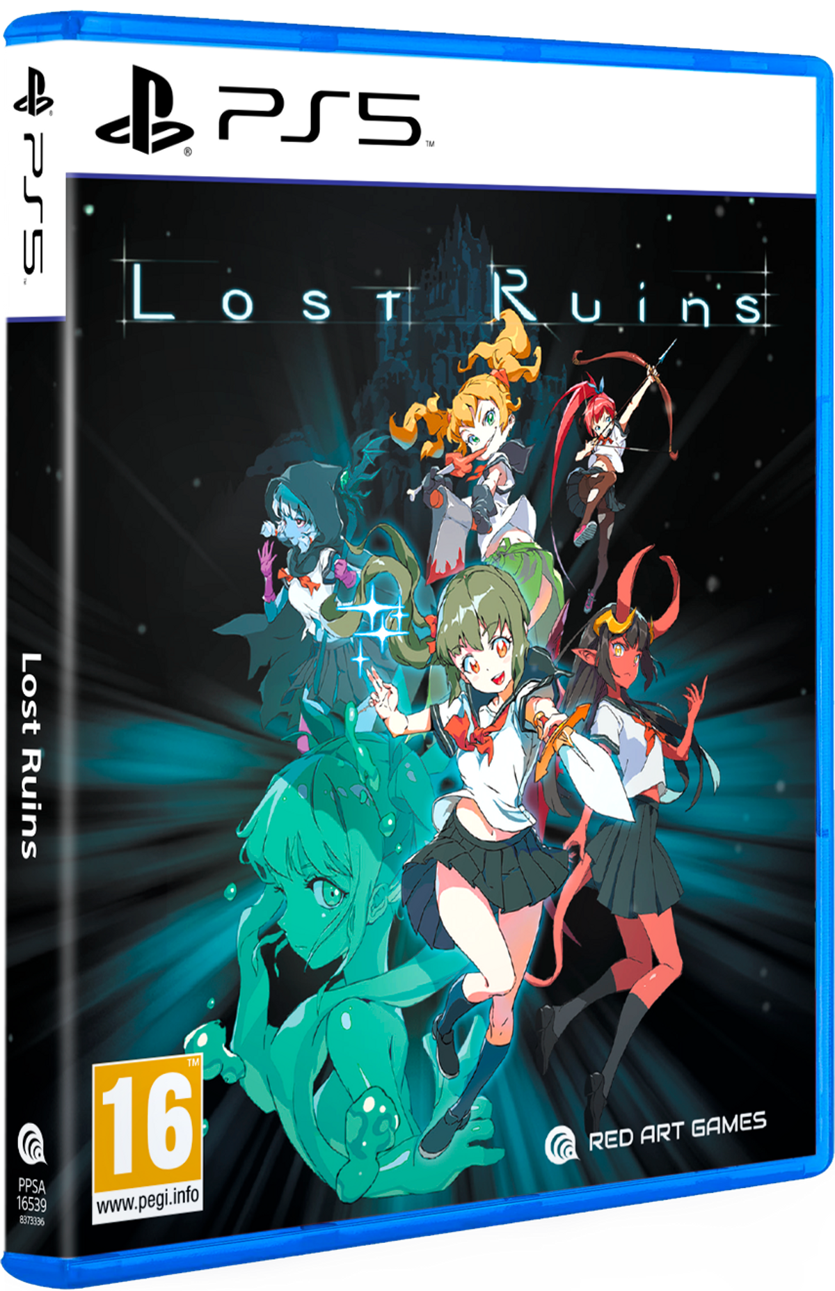Caja de juego PS5. La portada muestra personajes de anime en un mundo de fantasía. El título es Lost Ruins.