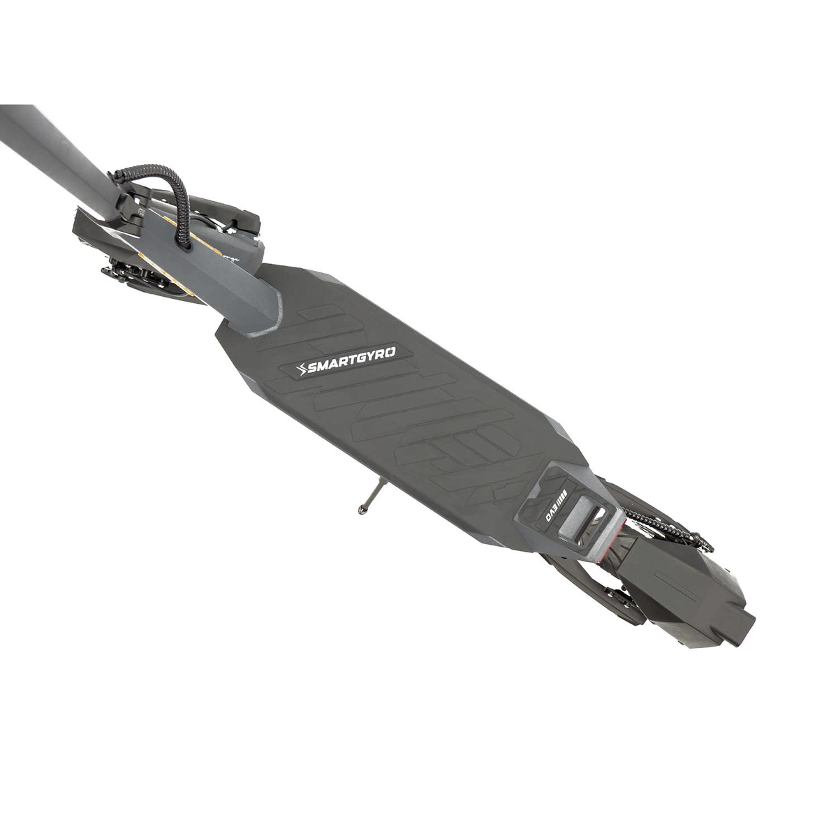 Patinete eléctrico gris. Tiene una plataforma negra con la inscripción 'SMARTGYRO'.