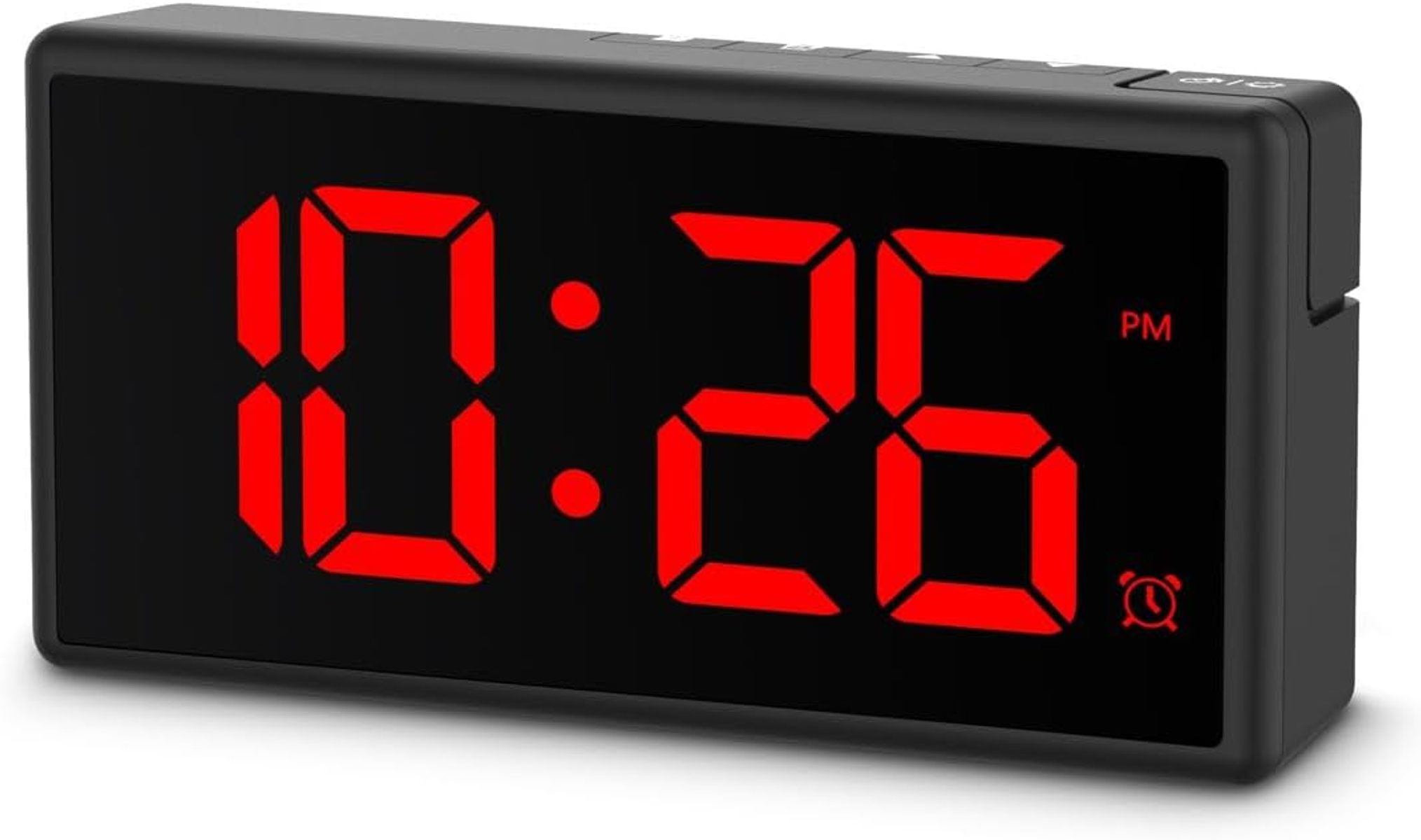 Sveglia digitale nera che mostra le 22:26.