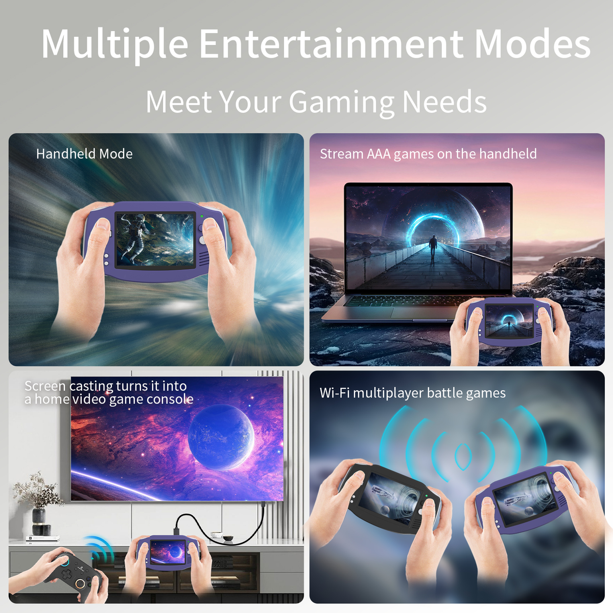 Modalità di intrattenimento multiple: portatile, giochi in streaming, console e multiplayer Wi-Fi.