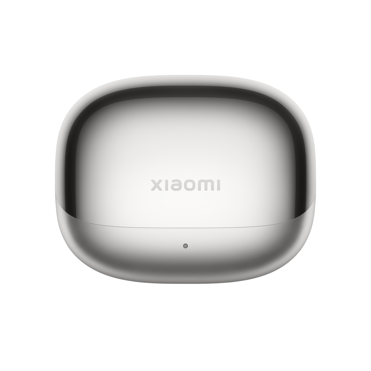 Silbernes Xiaomi-Kopfhörer-Ladecase mit Xiaomi-Logo auf schwarzem Hintergrund.