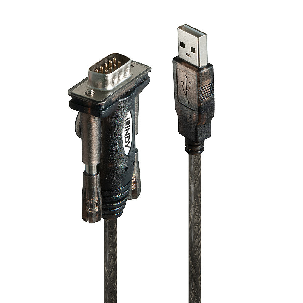 Czarny kabel USB do szeregowego na białym tle.