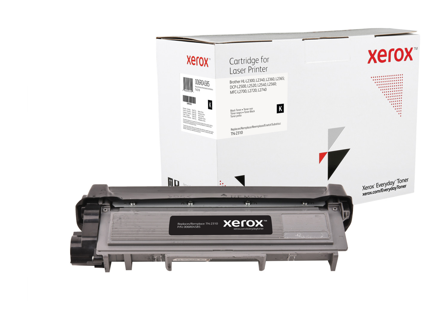 Xerox Everyday Toner cartridge in een doos, met de tonercartridge zichtbaar.