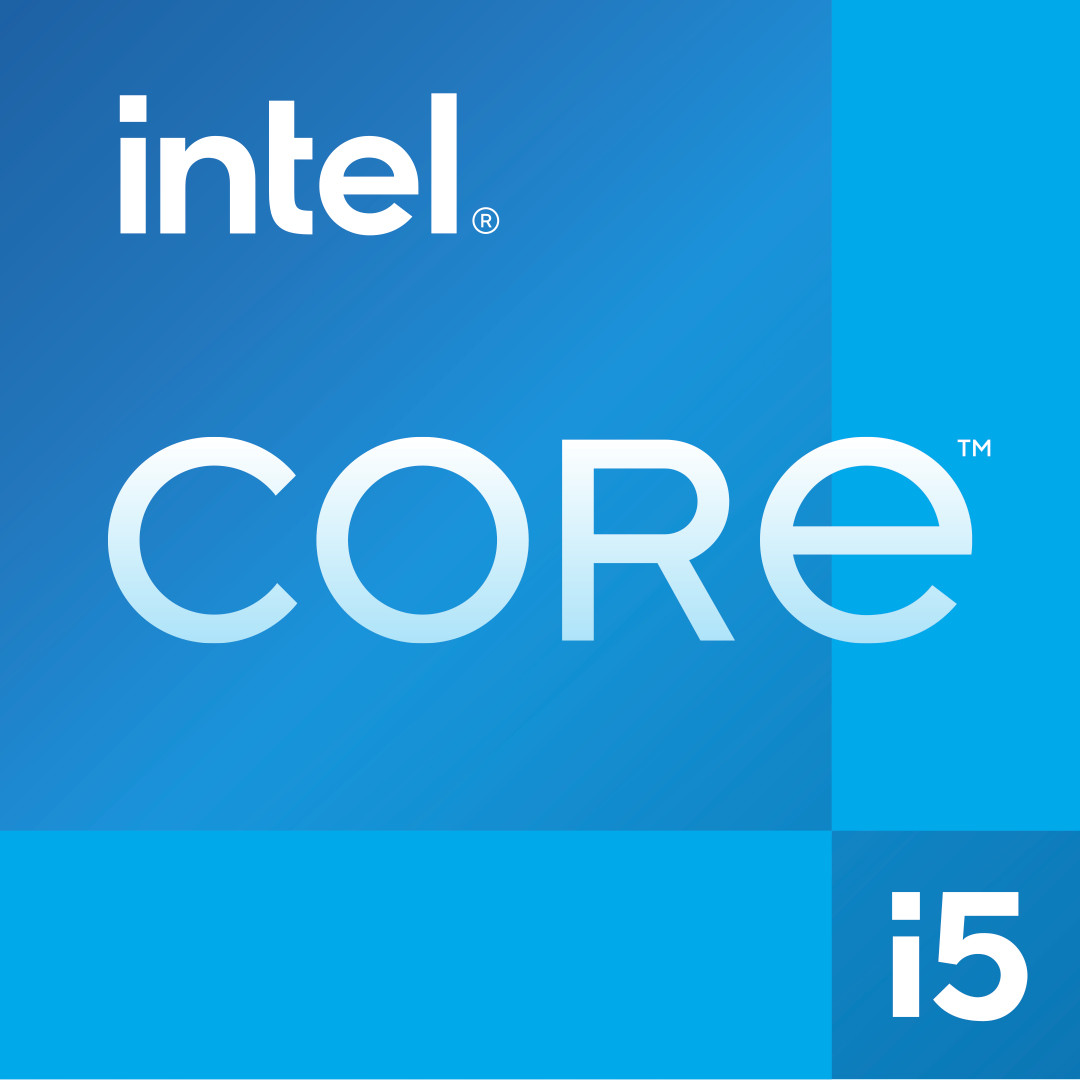 Logo Intel Core i5 na niebieskim tle. Biały tekst.