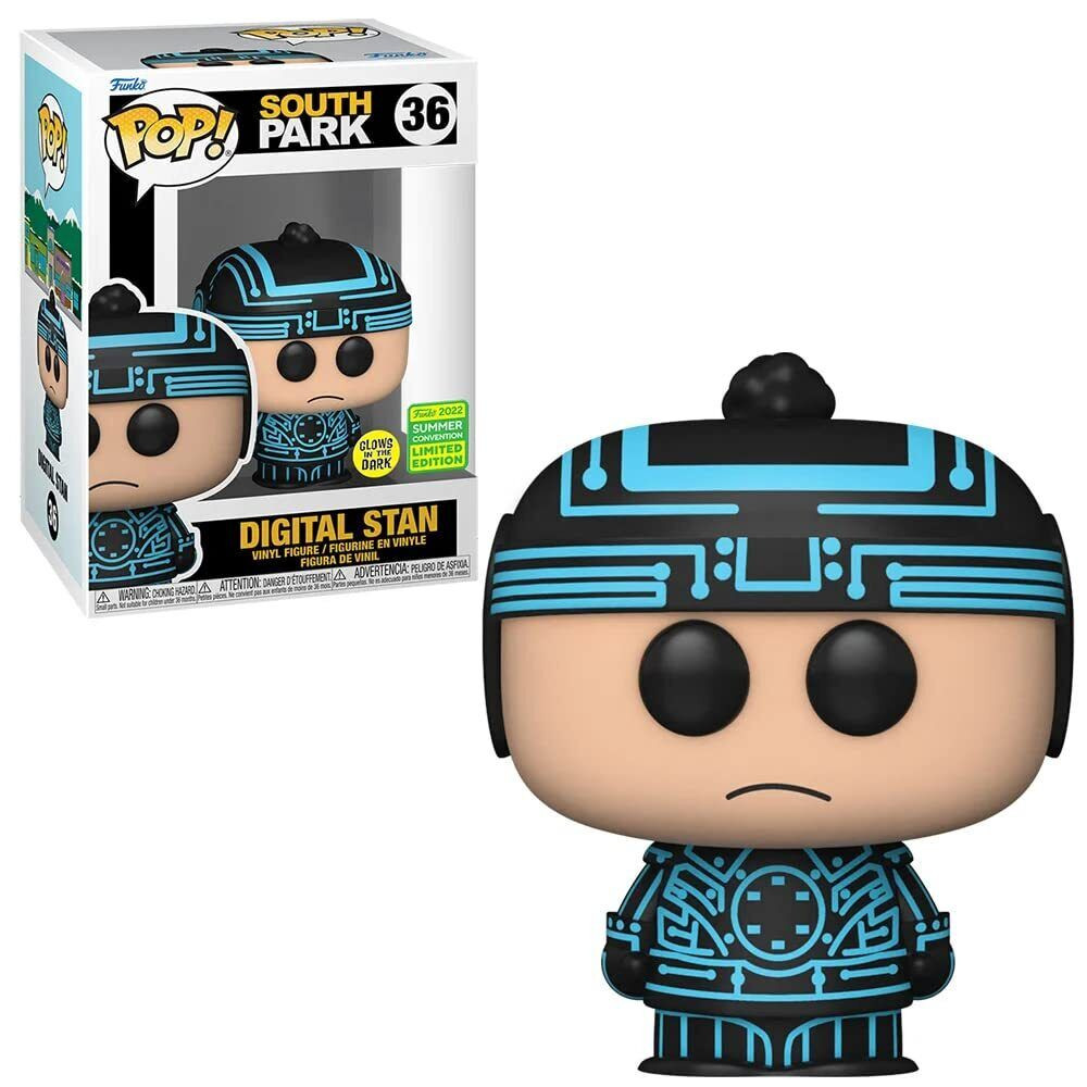 Figura Digital Stan Funko Pop di South Park, in scatola, con design nero e blu.